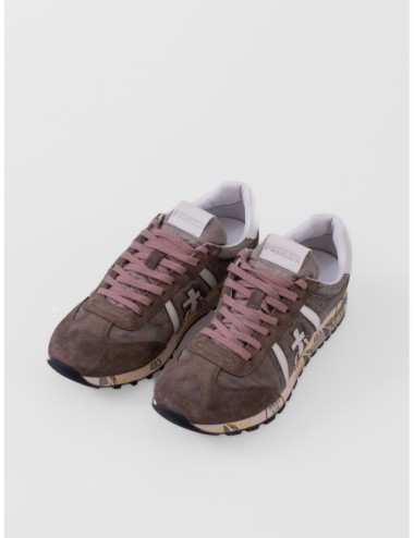 Zapatillas Lucy 8404 de Premiata para hombre en topo marrón y blanco roto con detalles rosa