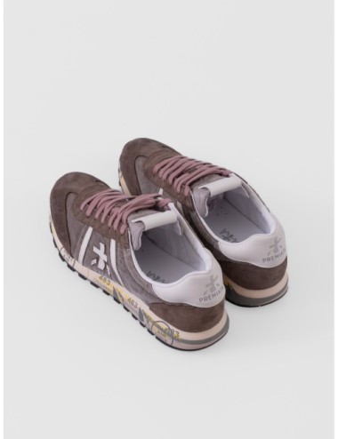 Zapatillas Lucy 8404 de Premiata para hombre en topo marrón y blanco roto con detalles rosa