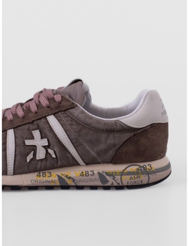 Zapatillas Lucy 8404 de Premiata para hombre en topo marrón y blanco roto con detalles rosa