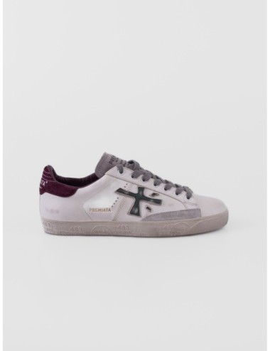 Zapatillas Steven 7631 de Premiata para hombre en blanco gris verde oscuro y burdeos