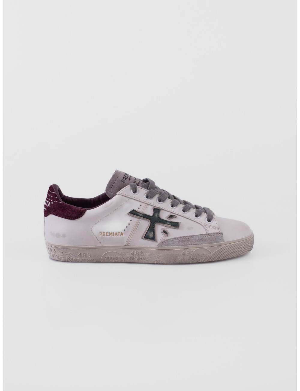 Zapatillas Steven 7631 de Premiata para hombre en blanco gris verde oscuro y burdeos