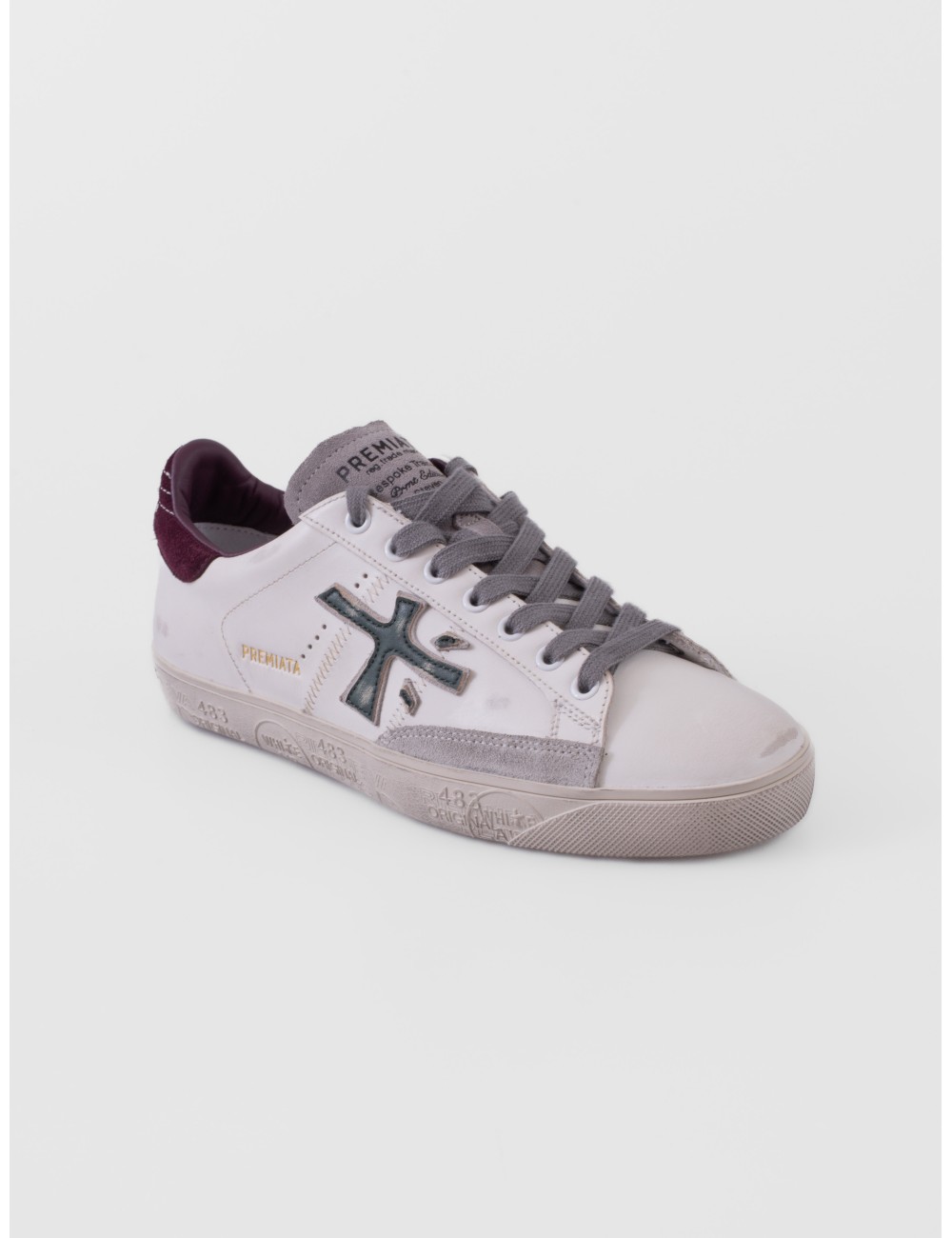 Zapatillas Steven 7631 de Premiata para hombre en blanco gris verde oscuro y burdeos