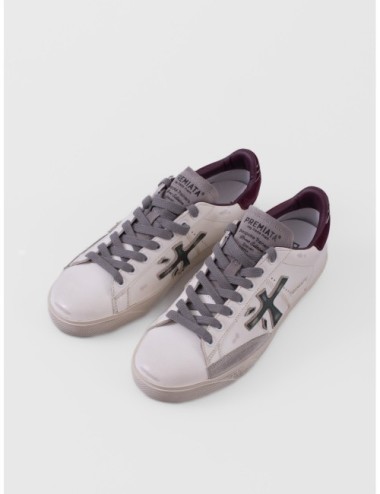 Zapatillas Steven 7631 de Premiata para hombre en blanco gris verde oscuro y burdeos