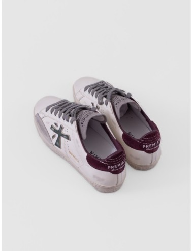 Zapatillas Steven 7631 de Premiata para hombre en blanco gris verde oscuro y burdeos