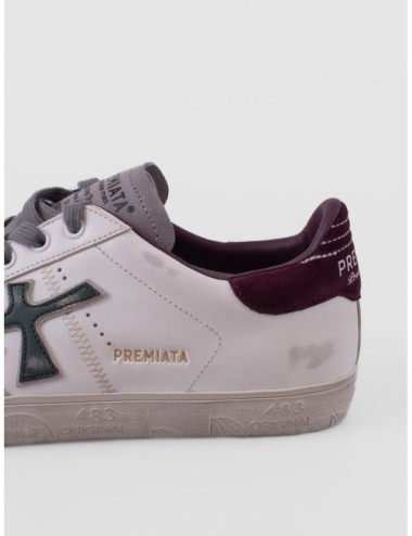 Zapatillas Steven 7631 de Premiata para hombre en blanco gris verde oscuro y burdeos