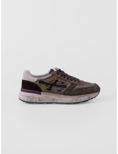 Zapatillas Mick 7717 de Premiata para hombre en verde oliva y marrón con detalles rosa y crema