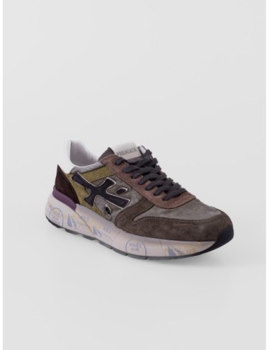 Zapatillas Mick 7717 de Premiata para hombre en verde oliva y marrón con detalles rosa y crema