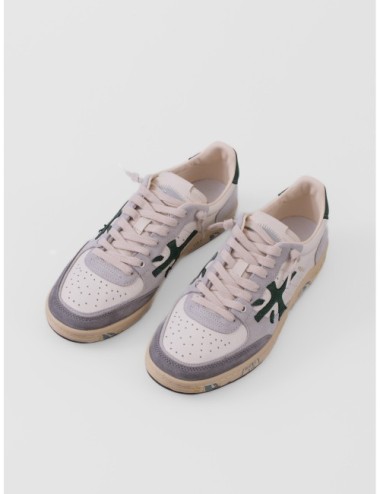 Zapatillas Bskt Clay 7623 de Premiata para hombre en blanco roto con detalles verdes y grises