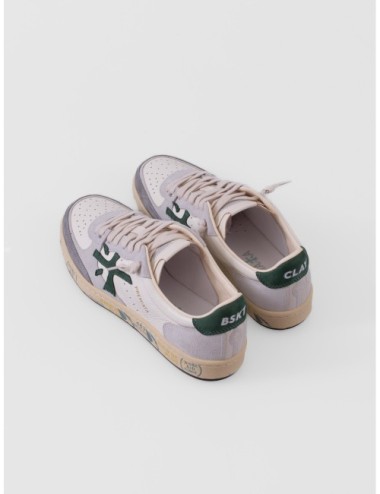 Zapatillas Bskt Clay 7623 de Premiata para hombre en blanco roto con detalles verdes y grises