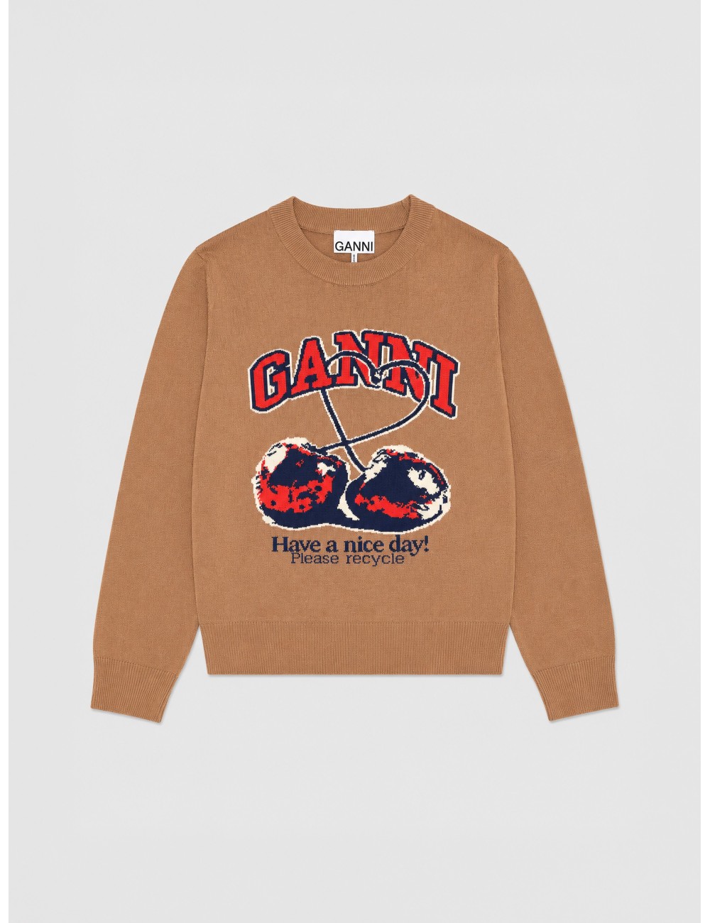 Cárdigan JACQUARD de GANNI en color camel