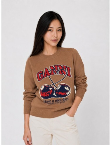 Cárdigan JACQUARD de GANNI en color camel
