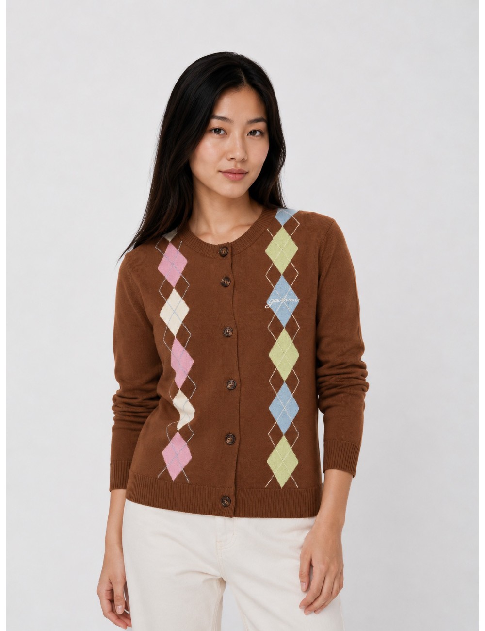 Cárdigan ARGYLE de GANNI en color tiramisu