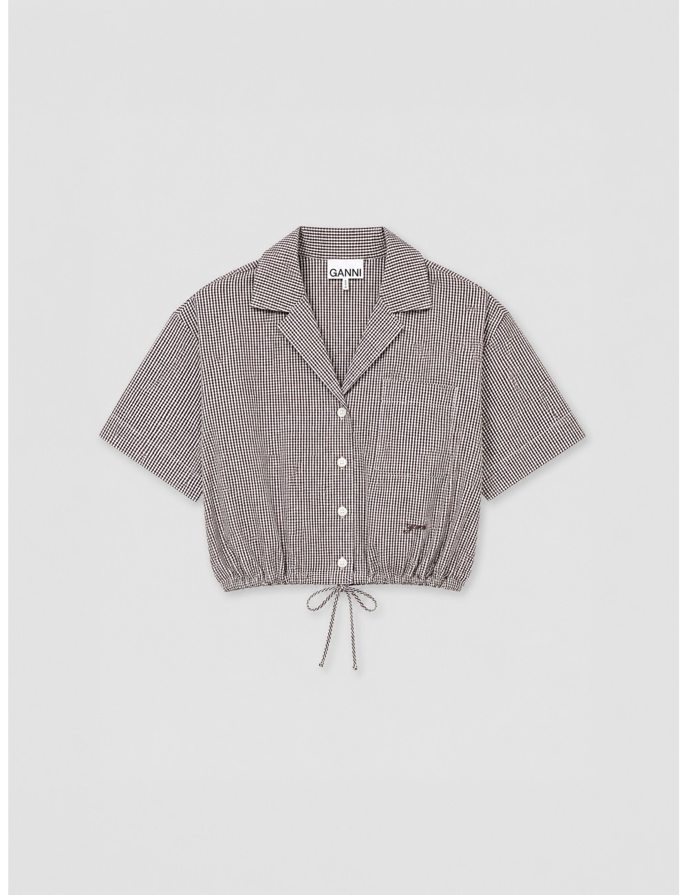 Camisa Cropped Bowling de GANNI en marrón y crudo