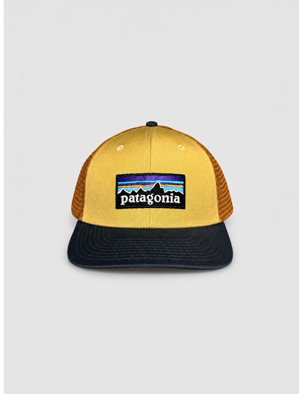 Gorra P-6 Logo Trucker Hat Patagonia beige tostado y azul marino y óxido