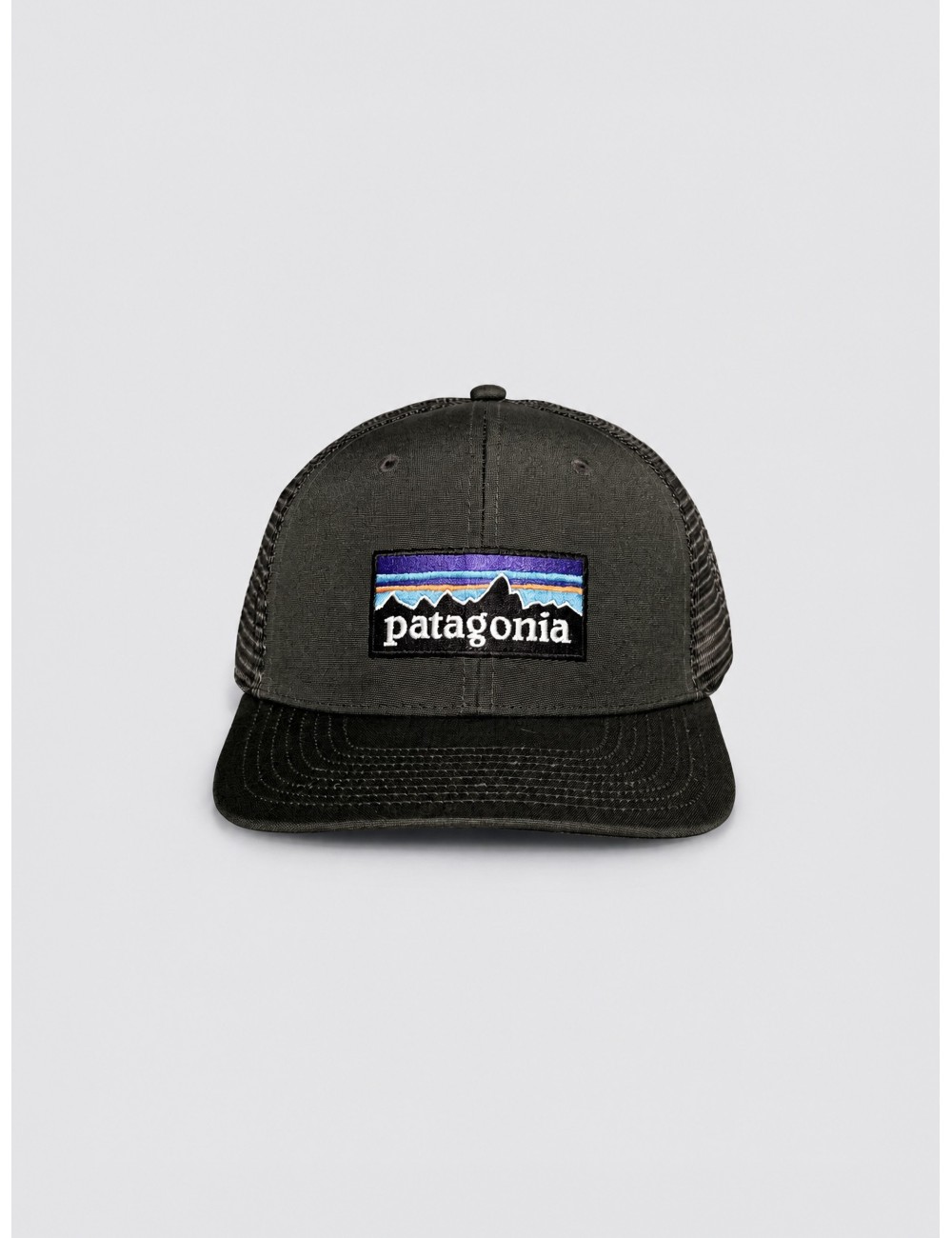 Gorra P-6 Logo Trucker Hat Patagonia gris y negro