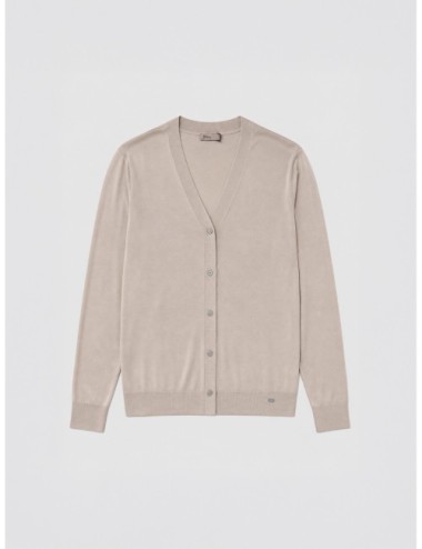 Cardigan de punto acanalado Herno beige claro con escote en V
