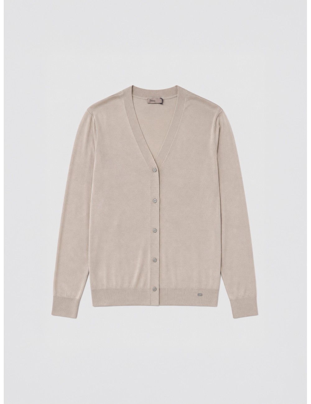 Cardigan de punto acanalado Herno beige claro con escote en V