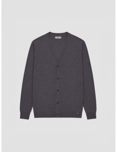 Cardigan de punto acanalado Herno marrón grisáceo con escote en V