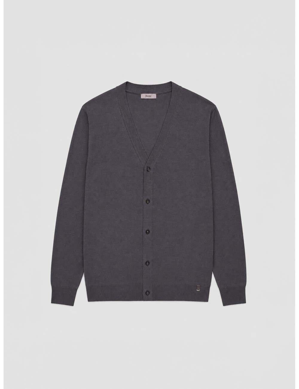 Cardigan de punto acanalado Herno marrón grisáceo con escote en V