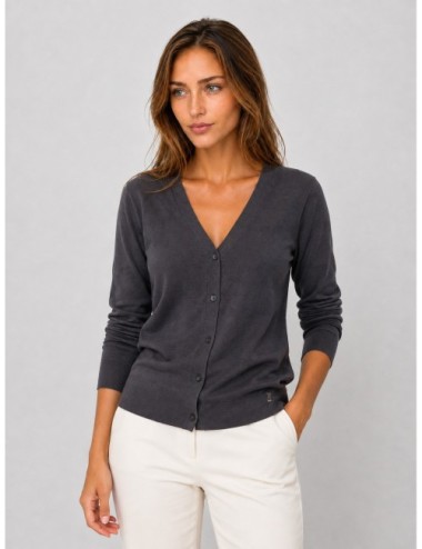 Cardigan de punto acanalado Herno marrón grisáceo con escote en V