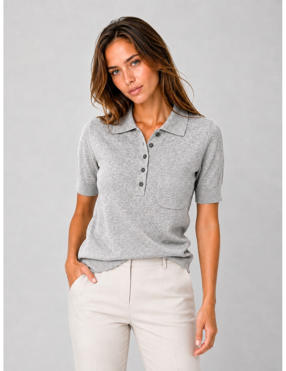 Polo Herno gris claro de punto y manga corta
