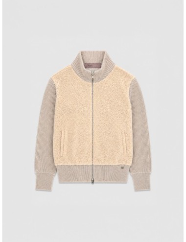 Cardigan Resort Herno beige claro con panel frontal bouclé