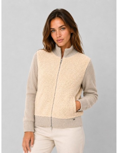 Cardigan Resort Herno beige claro con panel frontal bouclé