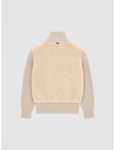 Cardigan Resort Herno beige claro con panel frontal bouclé