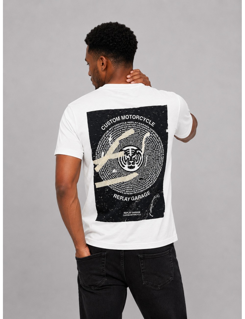 Camiseta Garage Custom Motorcycle de Replay en blanco roto