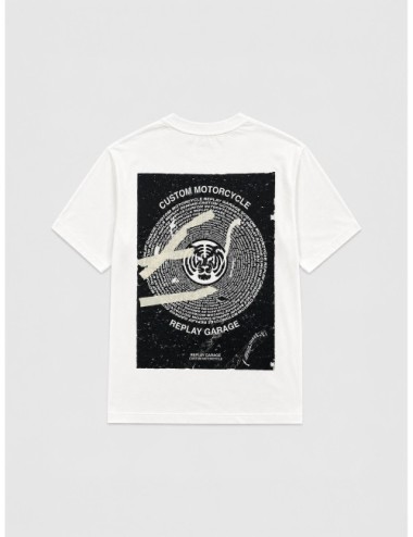 Camiseta Garage Custom Motorcycle de Replay en blanco roto