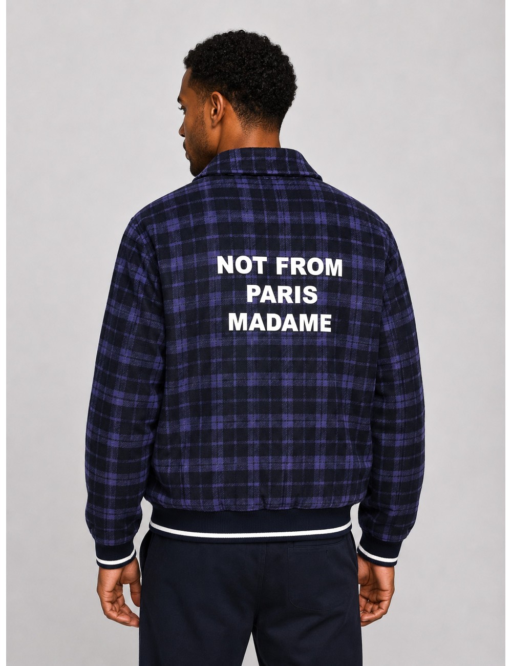 Chaqueta Check Flannel Jacket with Slogan de Drôle de Monsieur en azul marino