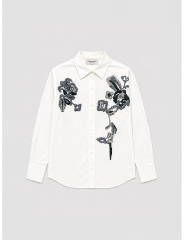 Camisa Floral Embroidery de Ermanno Firenze en blanco y gris