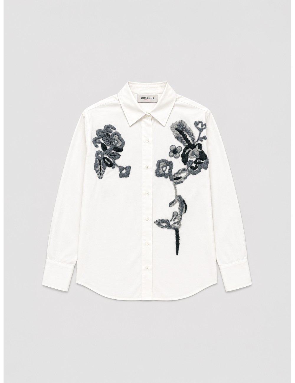 Camisa Floral Embroidery de Ermanno Firenze en blanco y gris