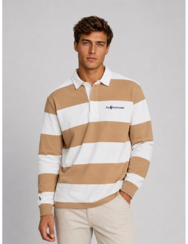 Polo rugby M Classics de Polo Ralph Lauren en caqui y blanco