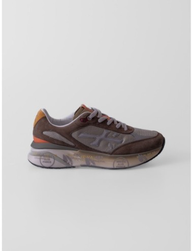Sneakers Moerun 7871 de Premiata en marrón topo gris salvia y amarillo