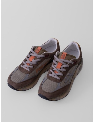 Sneakers Moerun 7871 de Premiata en marrón topo gris salvia y amarillo