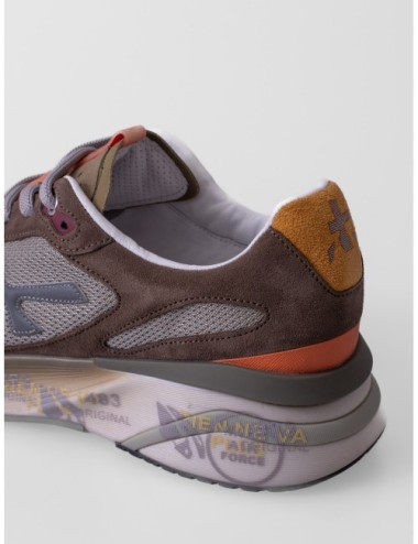 Sneakers Moerun 7871 de Premiata en marrón topo gris salvia y amarillo