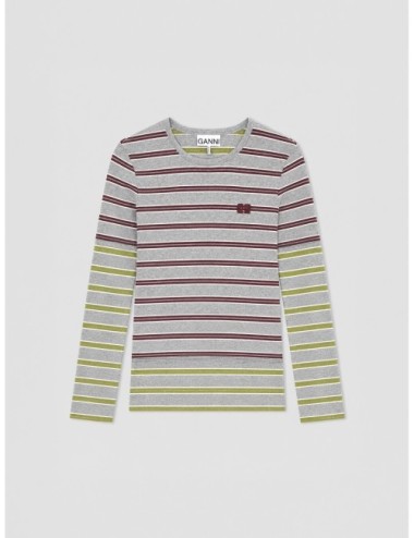 Top GANNI Long-sleeve Double Stripe gris