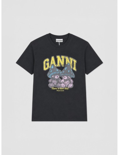 Camiseta GANNI Teddy Mushrooms negra