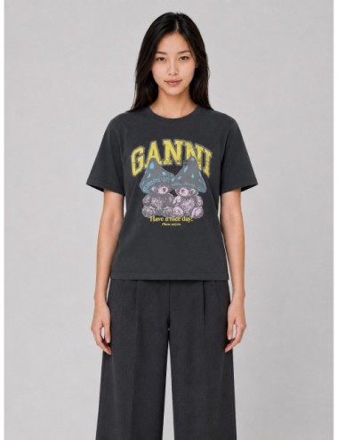 Camiseta GANNI Teddy Mushrooms negra