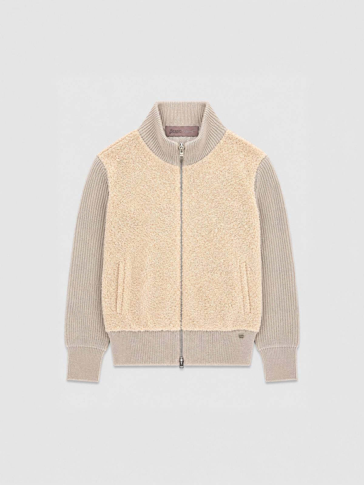 Cardigan Resort de punto acanalado con panel boucle