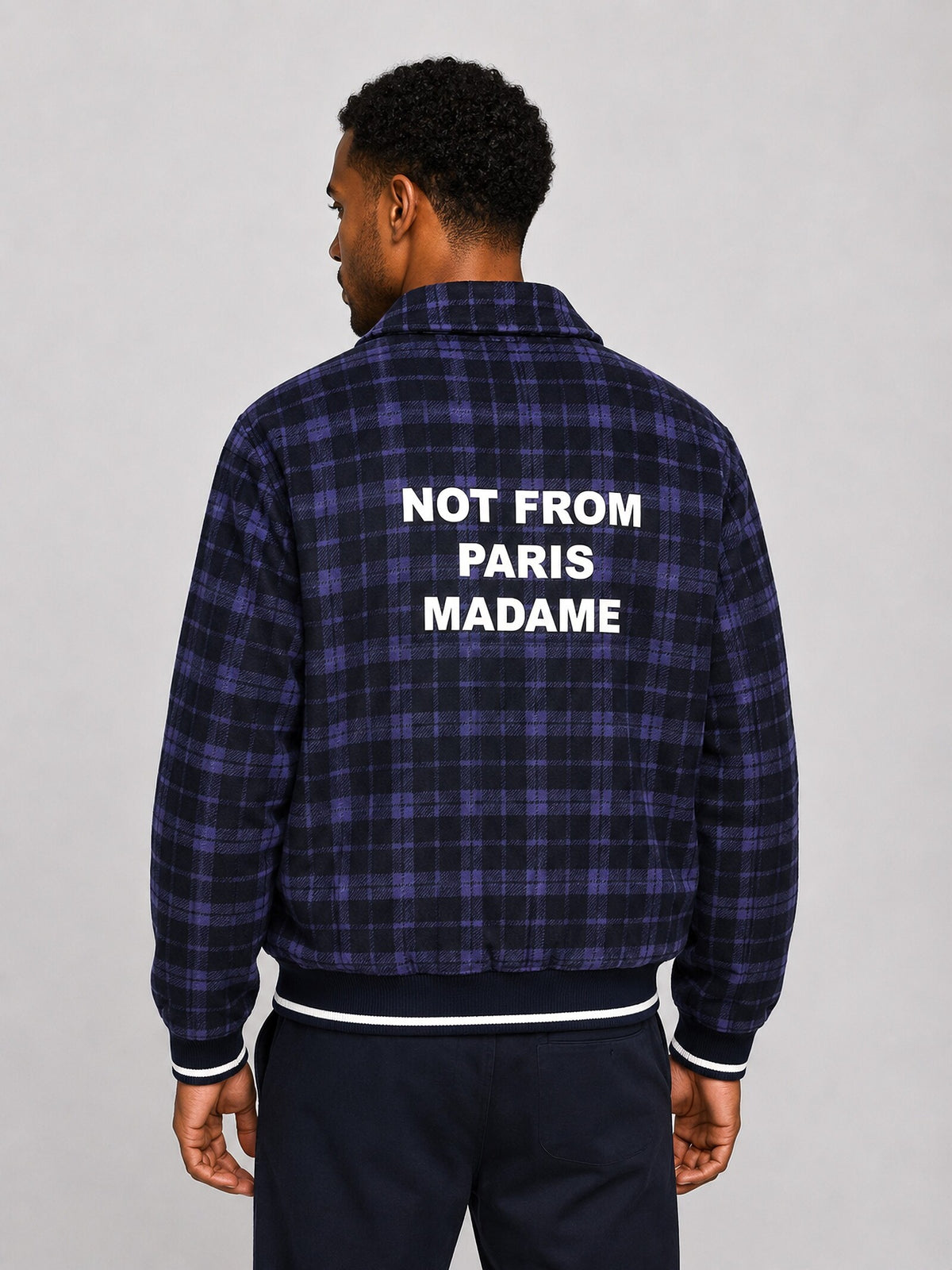 Check Flannel Jacket with Slogan