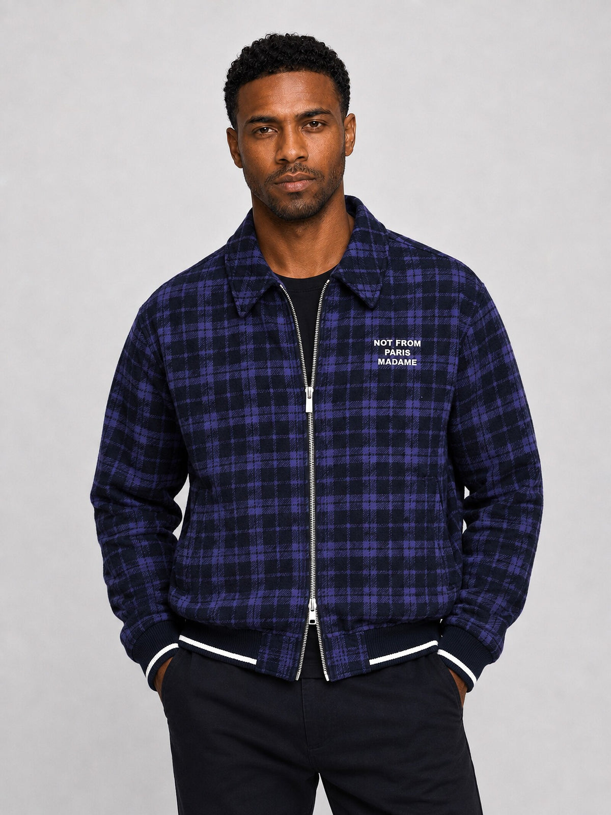 Check Flannel Jacket with Slogan