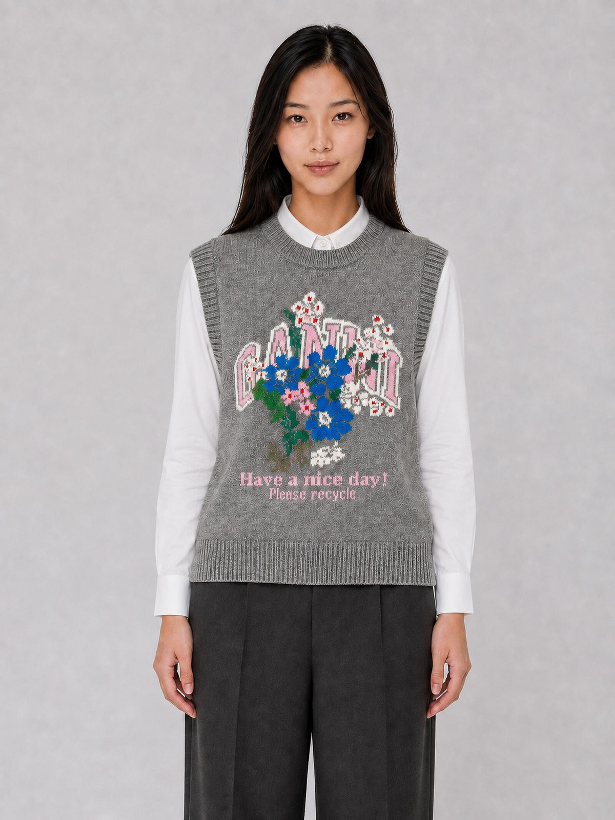 Knit Vest with Flowers