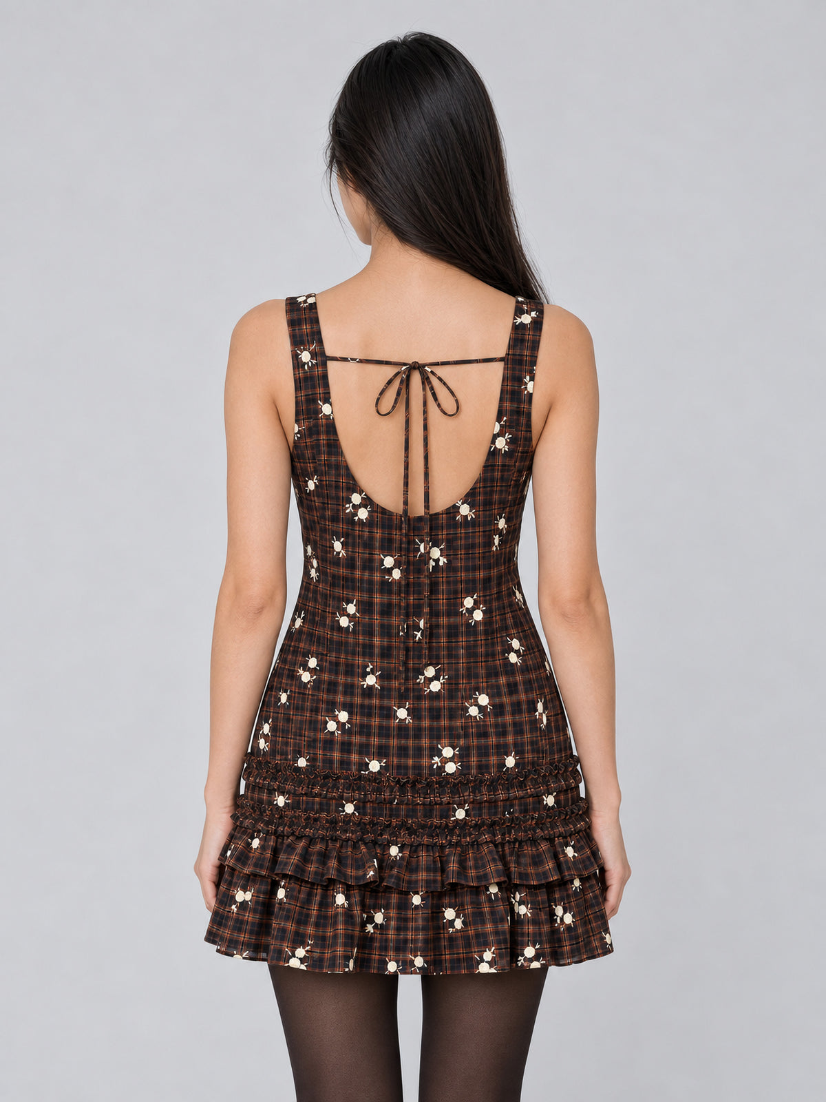 Dress in Floral Check de GANNI en Cappuccino para mujer