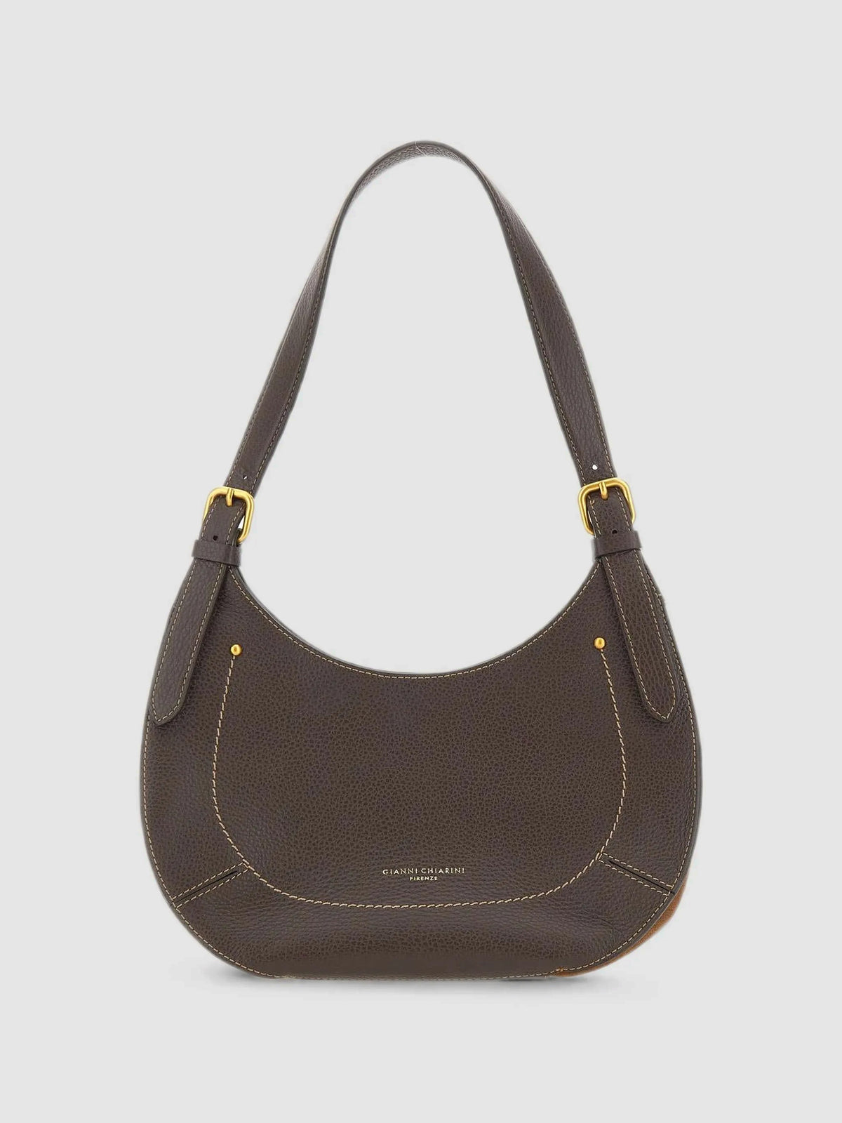 Bolso de hombro Gabry de Gianni Chiarini en Espresso-Cognac con piel martillada y paneles de ante