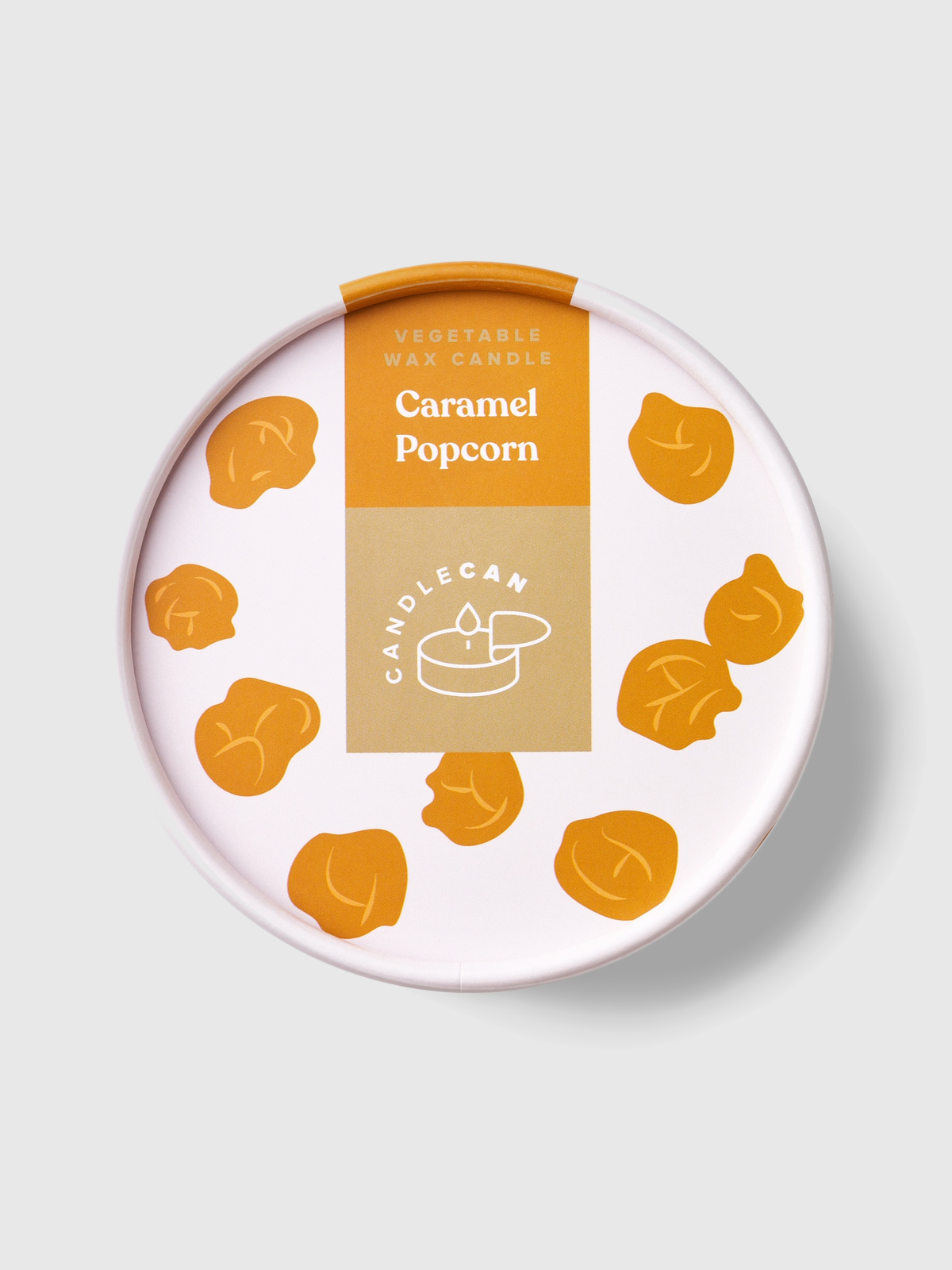 Vela CANDLEHAND Caramel Popcorn Candle con relieve de palomitas de caramelo en lata