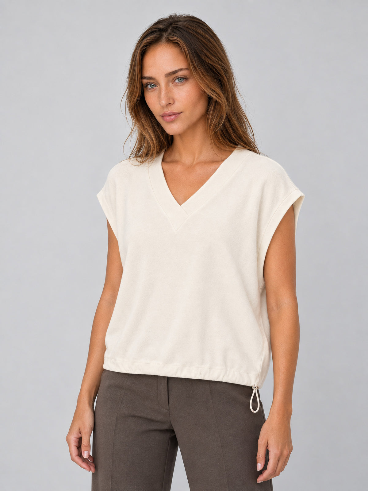 Top efecto franela Herno en color MILK para mujer