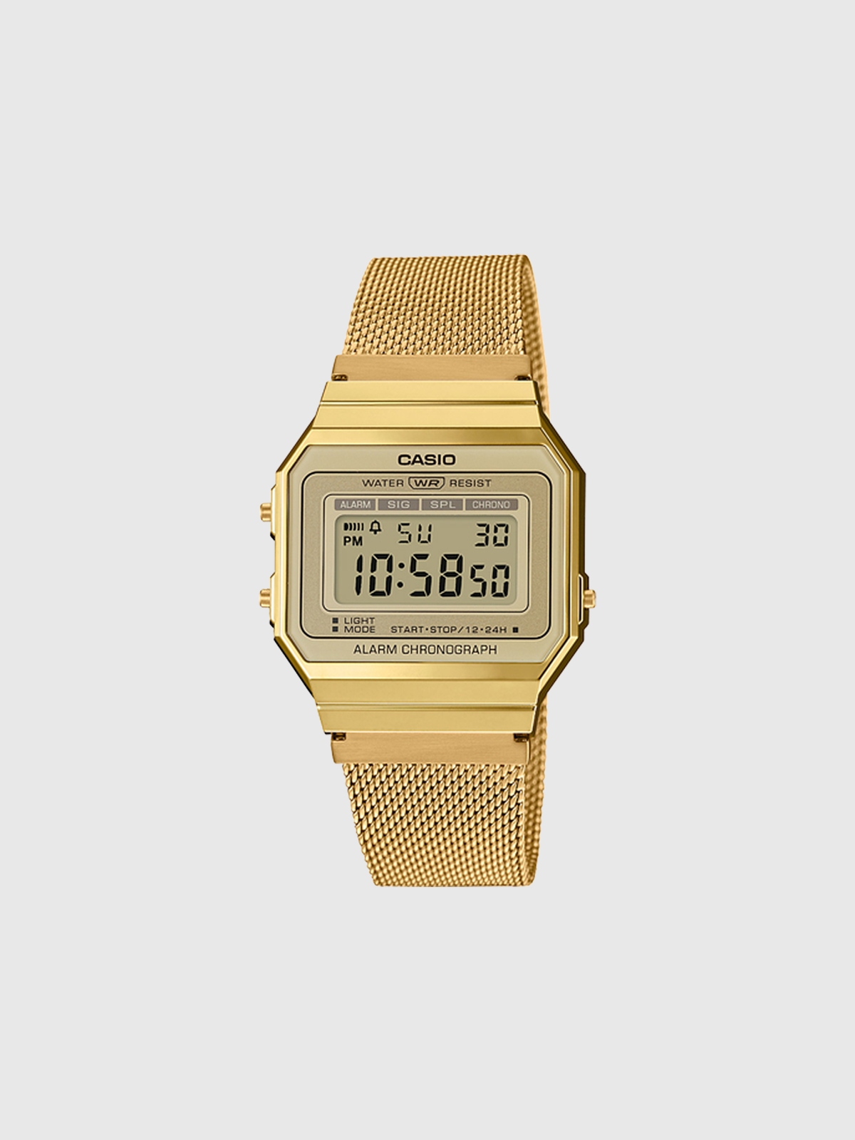 Reloj digital CASIO Gold ultrafino con pulsera de malla dorada