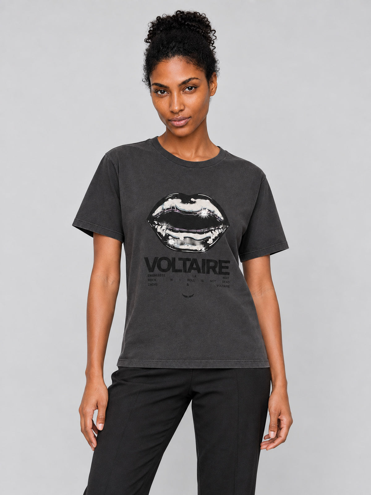 Camiseta Tommer HC Tour Lips Strass Zadig&Voltaire en Carbone